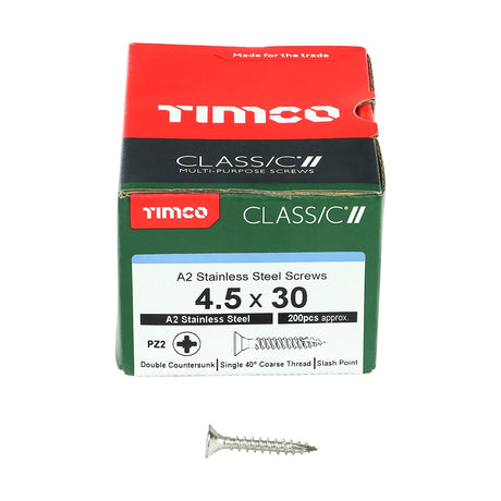 200 x TIMCO Classic Multi-Purpose Countersunk A2 Stainless Steel Woodcrews - 4.5 x 30