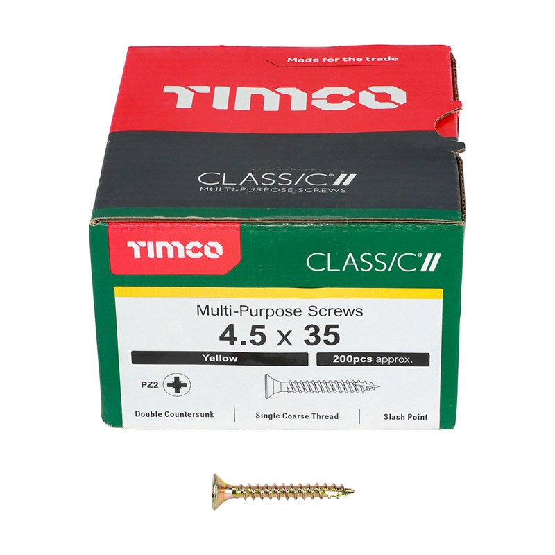 200 x TIMCO Classic Multi-Purpose Countersunk Gold Woodscrews - 4.5 x 35