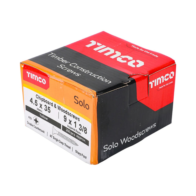 200 x TIMCO Solo Countersunk Gold Woodscrews - 4.5 x 35