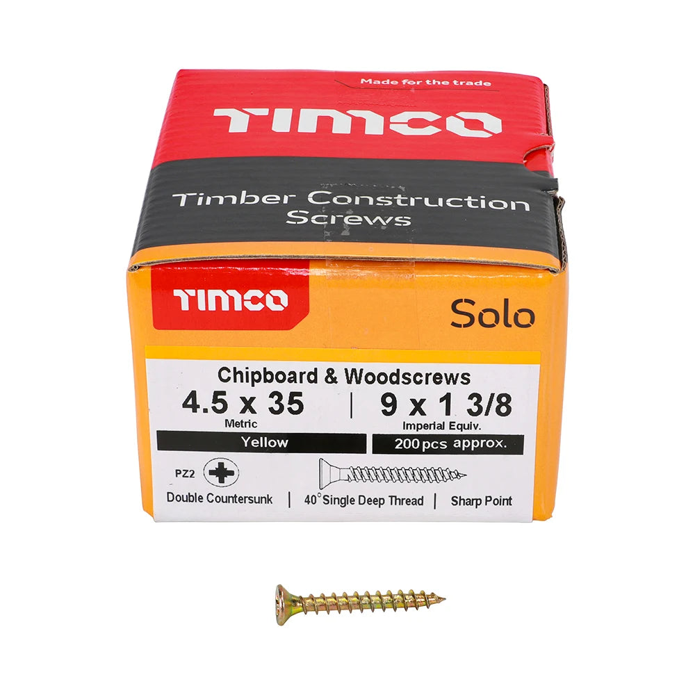 200 x TIMCO Solo Countersunk Gold Woodscrews - 4.5 x 35
