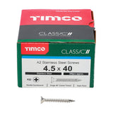 200 x TIMCO Classic Multi-Purpose Countersunk A2 Stainless Steel Woodcrews - 4.5 x 40