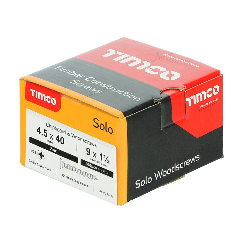 200 x TIMCO Solo Countersunk Silver Woodscrews - 4.5 x 40