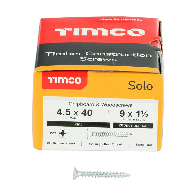 200 x TIMCO Solo Countersunk Silver Woodscrews - 4.5 x 40