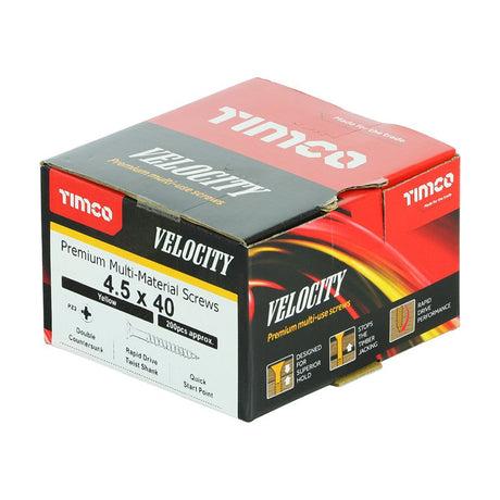 200 x TIMCO Velocity Premium Multi-Use Countersunk Gold Woodscrews - 4.5 x 40