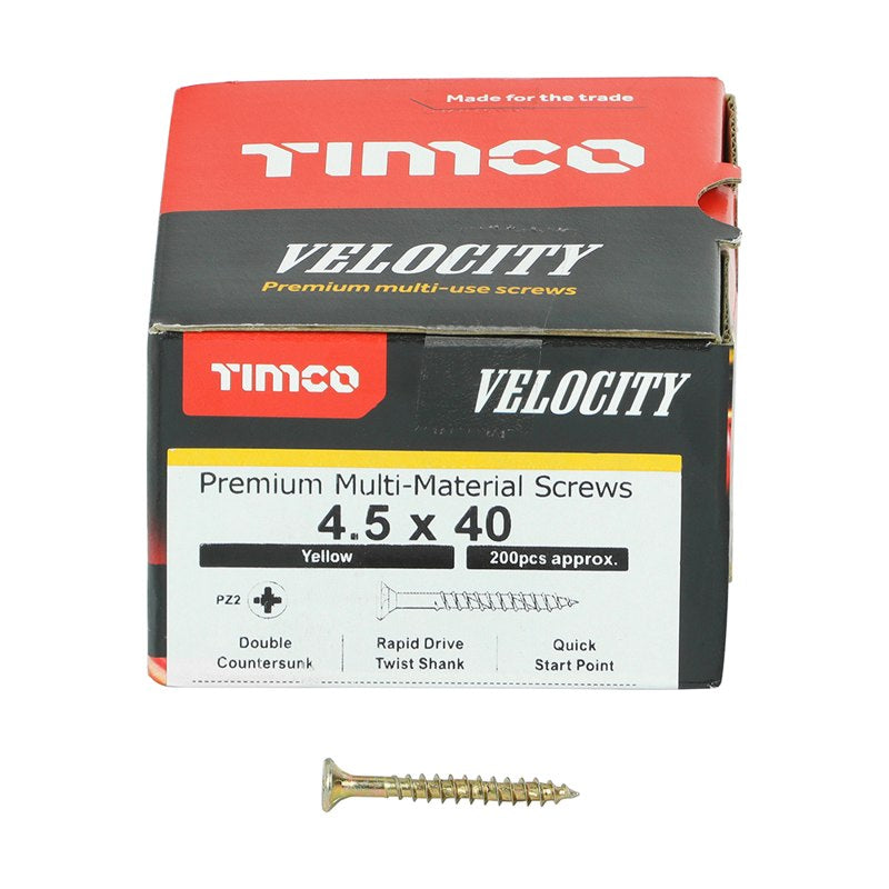 200 x TIMCO Velocity Premium Multi-Use Countersunk Gold Woodscrews - 4.5 x 40