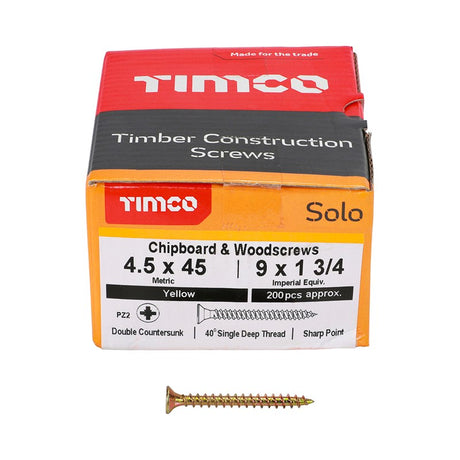 200 x TIMCO Solo Countersunk Gold Woodscrews - 4.5 x 45