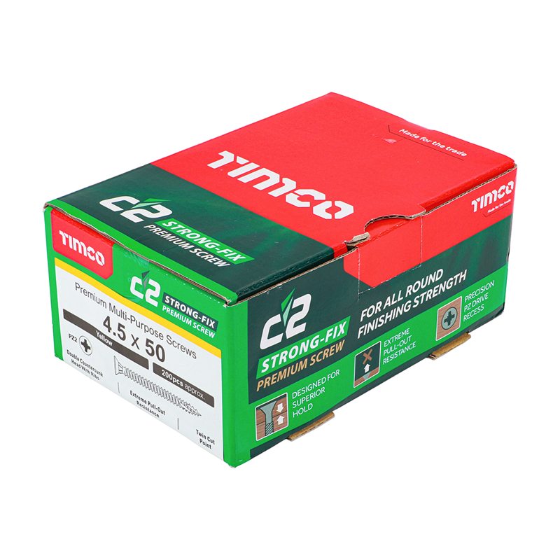 200 x TIMCO C2 Strong-Fix Multi-Purpose Premium Countersunk Gold Woodscrews - 4.5 x 50