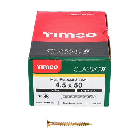 200 x TIMCO Classic Multi-Purpose Countersunk Gold Woodscrews - 4.5 x 50