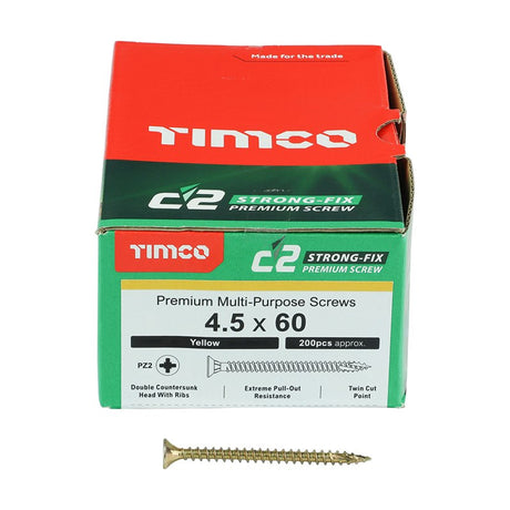 200 x TIMCO C2 Strong-Fix Multi-Purpose Premium Countersunk Gold Woodscrews - 4.5 x 60