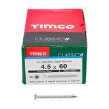 200 x TIMCO Classic Multi-Purpose Countersunk A2 Stainless Steel Woodcrews - 4.5 x 60