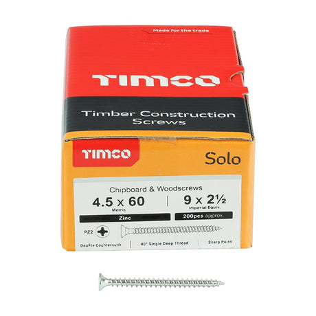 200 x TIMCO Solo Countersunk Silver Woodscrews - 4.5 x 60