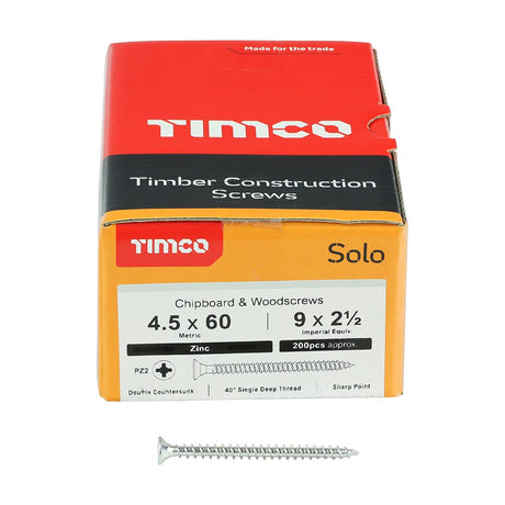 200 x TIMCO Solo Countersunk Silver Woodscrews - 4.5 x 60