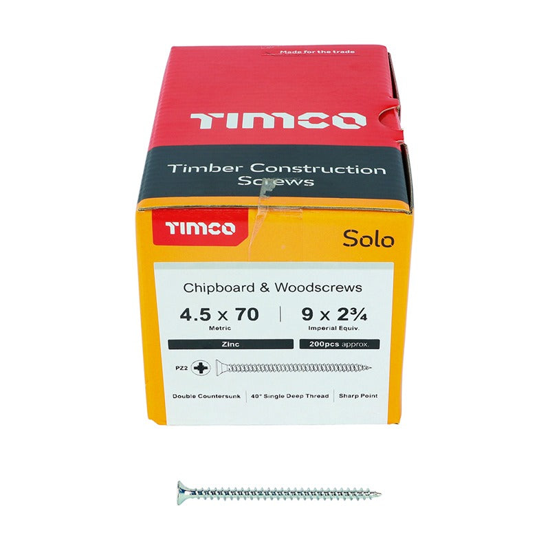 200 x TIMCO Solo Countersunk Silver Woodscrews - 4.5 x 70