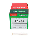 200 x TIMCO C2 Strong-Fix Multi-Purpose Premium Countersunk Gold Woodscrews - 4.5 x 80