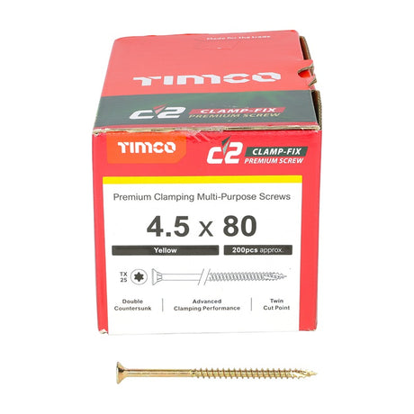 200 x TIMCO C2 Clamp-Fix Multi-Purpose Premium Countersunk Gold Woodscrews - 4.5 x 80