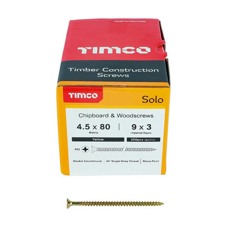 200 x TIMCO Solo Countersunk Gold Woodscrews - 4.5 x 80