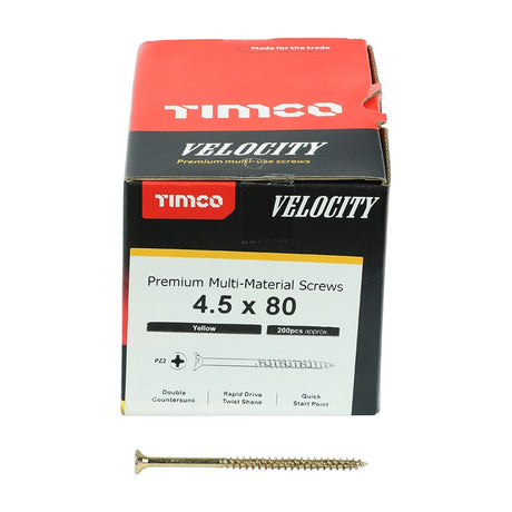 200 x TIMCO Velocity Premium Multi-Use Countersunk Gold Woodscrews - 4.5 x 80