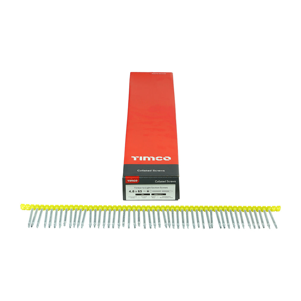 500 x TIMCO Collated Self-Drilling Wing-Tip Steel to Timber Light Section Silver Screws  - 4.8 x 65