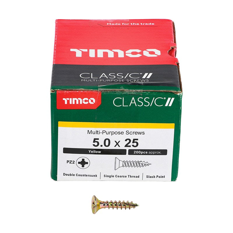 200 x TIMCO Classic Multi-Purpose Countersunk Gold Woodscrews - 5.0 x 25