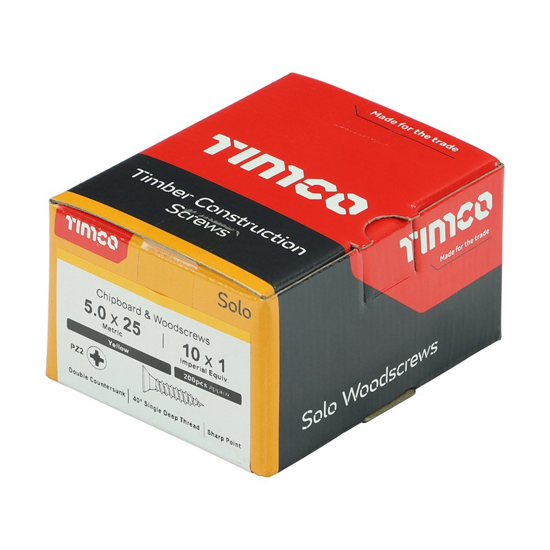 200 x TIMCO Solo Countersunk Gold Woodscrews - 5.0 x 25