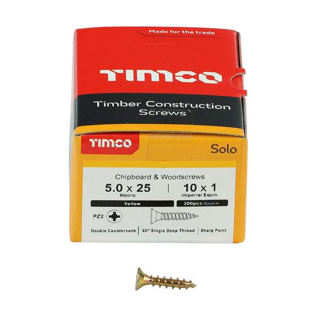 200 x TIMCO Solo Countersunk Gold Woodscrews - 5.0 x 25