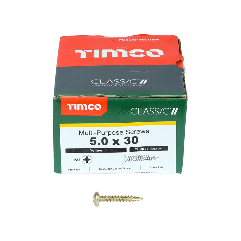 200 x TIMCO Classic Multi-Purpose Pan Head Gold Woodscrews - 5.0 x 30