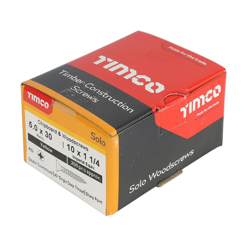 200 x TIMCO Solo Countersunk Gold Woodscrews - 5.0 x 30