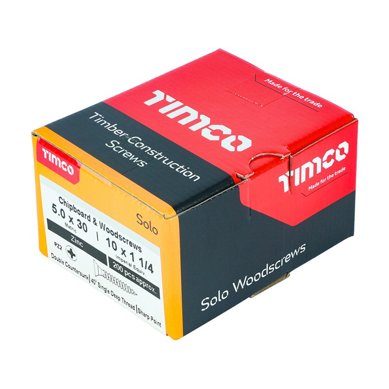 200 x TIMCO Solo Countersunk Silver Woodscrews - 5.0 x 30