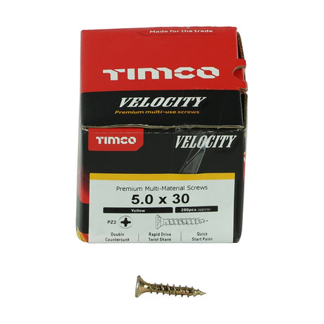 200 x TIMCO Velocity Premium Multi-Use Countersunk Gold Woodscrews - 5.0 x 30