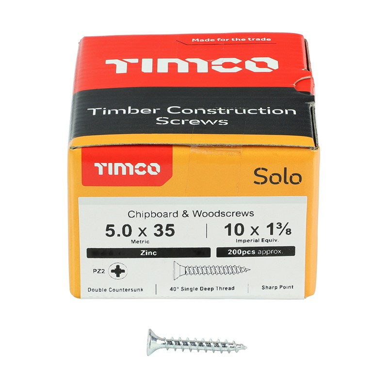 200 x TIMCO Solo Countersunk Silver Woodscrews - 5.0 x 35