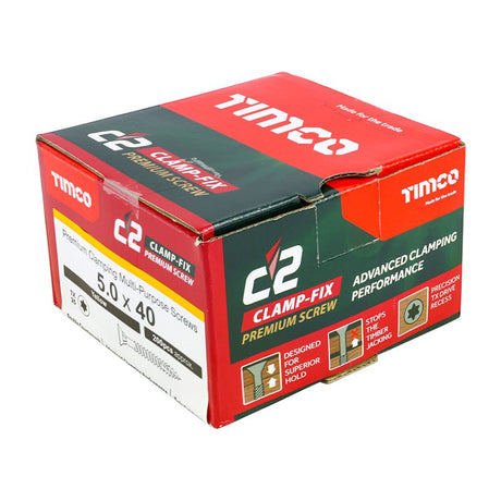 200 x TIMCO C2 Clamp-Fix Multi-Purpose Premium Countersunk Gold Woodscrews - 5.0 x 40