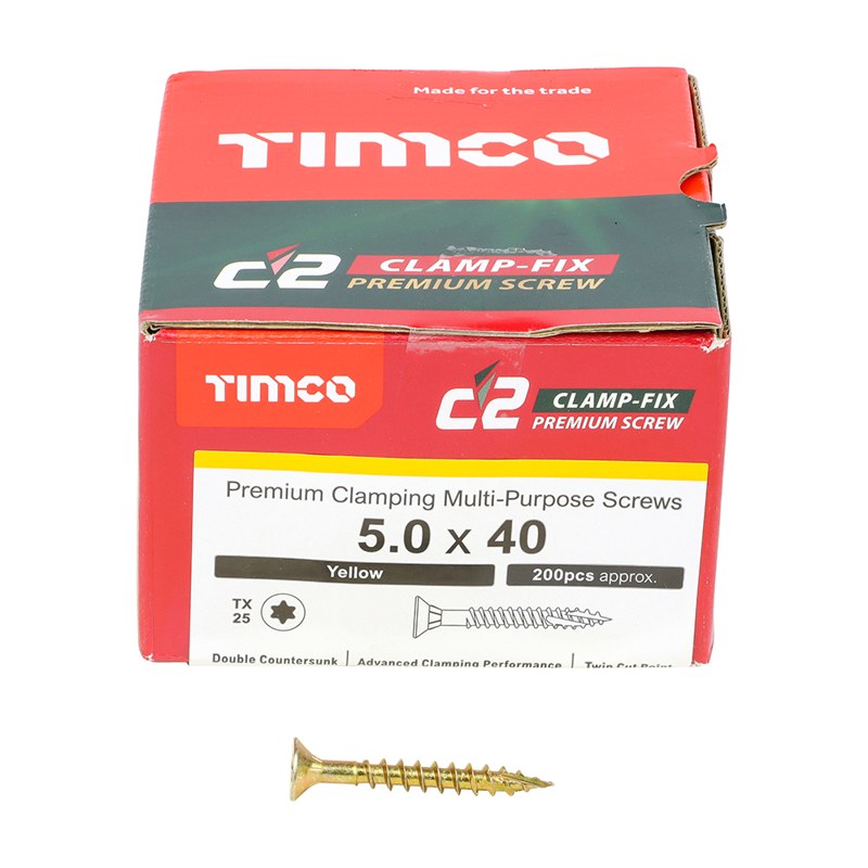 200 x TIMCO C2 Clamp-Fix Multi-Purpose Premium Countersunk Gold Woodscrews - 5.0 x 40