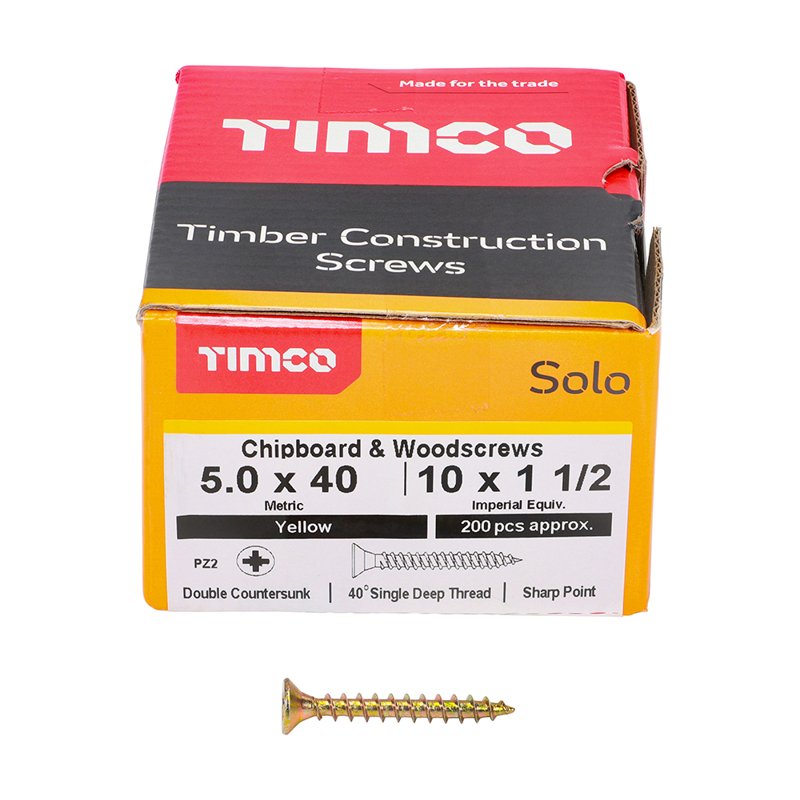 200 x TIMCO Solo Countersunk Gold Woodscrews - 5.0 x 40