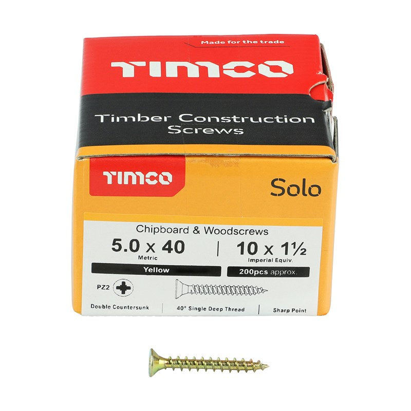 200 x TIMCO Solo Countersunk Gold Woodscrews - 5.0 x 40