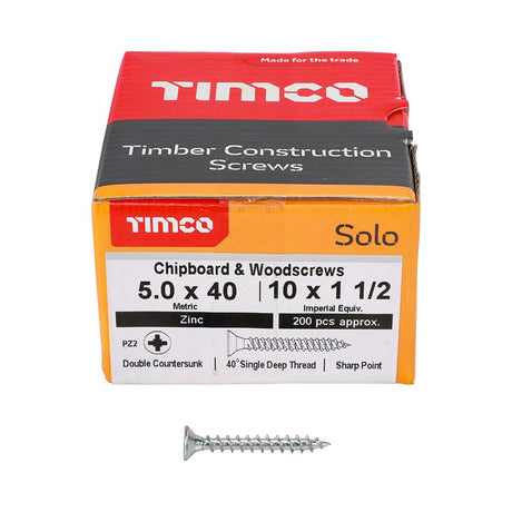 200 x TIMCO Solo Countersunk Silver Woodscrews - 5.0 x 40