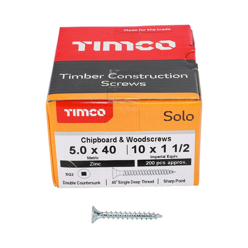 200 x TIMCO Solo Countersunk Silver Woodscrews - 5.0 x 40