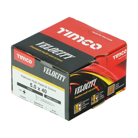 200 x TIMCO Velocity Premium Multi-Use Countersunk Gold Woodscrews - 5.0 x 40