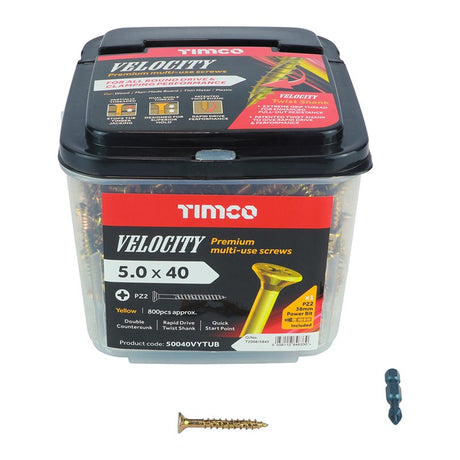 800 x TIMCO Velocity Premium Multi-Use Countersunk Gold Woodscrews - 5.0 x 40