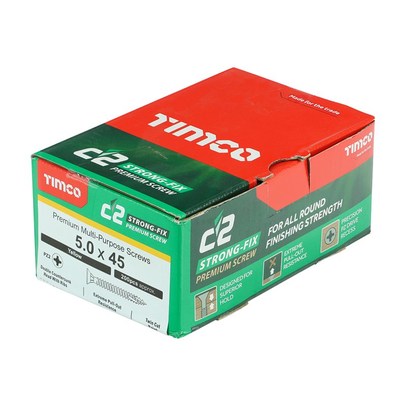 200 x TIMCO C2 Strong-Fix Multi-Purpose Premium Countersunk Gold Woodscrews - 5.0 x 45