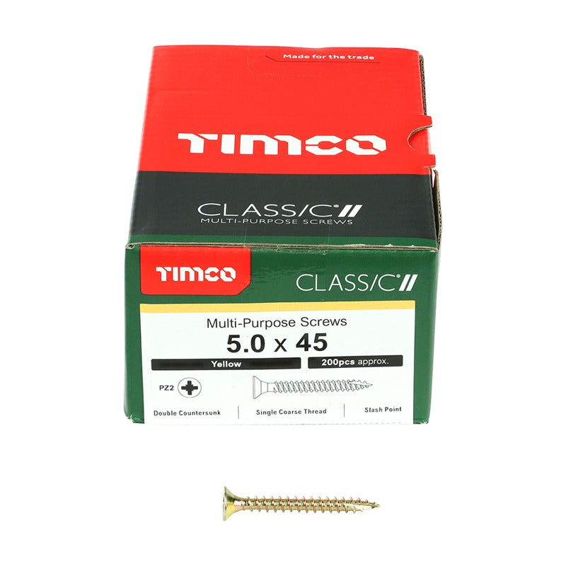 200 x TIMCO Classic Multi-Purpose Countersunk Gold Woodscrews - 5.0 x 45