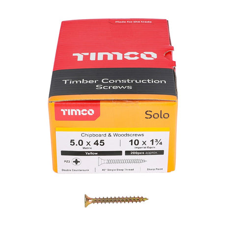 200 x TIMCO Solo Countersunk Gold Woodscrews - 5.0 x 45