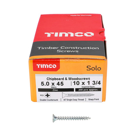 200 x TIMCO Solo Countersunk Silver Woodscrews - 5.0 x 45