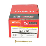 200 x TIMCO C2 Clamp-Fix Multi-Purpose Premium Countersunk Gold Woodscrews - 5.0 x 50