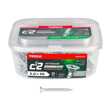 180 x TIMCO C2 Exterior Multi-Purpose Premium Countersunk Silver Woodscrews - 5.0 x 50