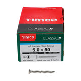 200 x TIMCO Classic Multi-Purpose Countersunk A2 Stainless Steel Woodcrews - 5.0 x 50