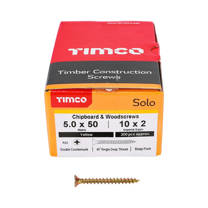 200 x TIMCO Solo Countersunk Gold Woodscrews - 5.0 x 50