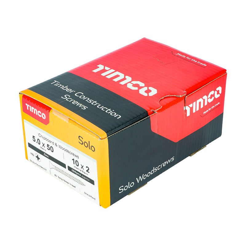 200 x TIMCO Solo Countersunk Silver Woodscrews - 5.0 x 50