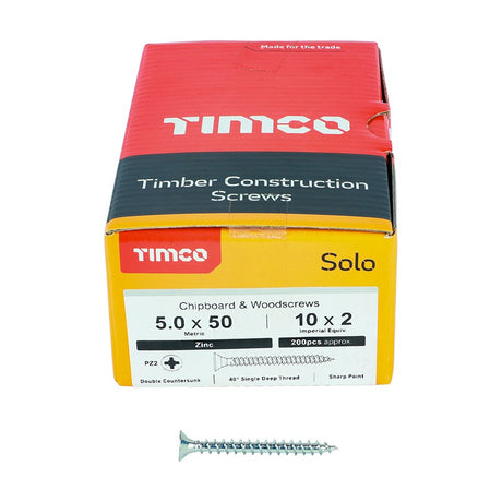 200 x TIMCO Solo Countersunk Silver Woodscrews - 5.0 x 50