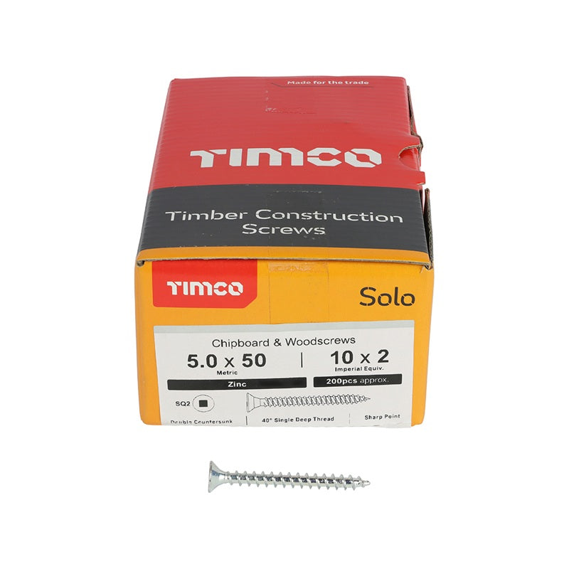 200 x TIMCO Solo Countersunk Silver Woodscrews - 5.0 x 50