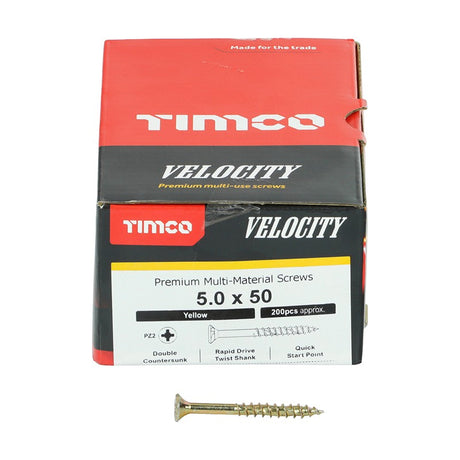 200 x TIMCO Velocity Premium Multi-Use Countersunk Gold Woodscrews - 5.0 x 50